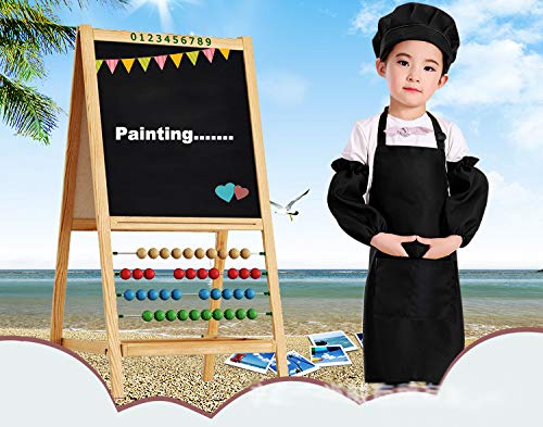 Seatery 4PCS Kids Apron Set, Chef Hat Apron and Sleeves, Preschool Apron Kits, Boys Girls Aprons for Kitchen Cooking Baking Painting Wear