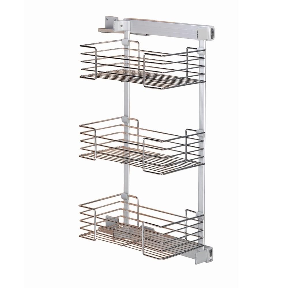 CESTOS LATERALES con guias de extracción total – para ARMARIOS, VESTIDORES, muebles de cocina – marco de aluminio, cestas en acero cromado – sistema de guías de freno (ALTO 74CM, IZQUIERDA)