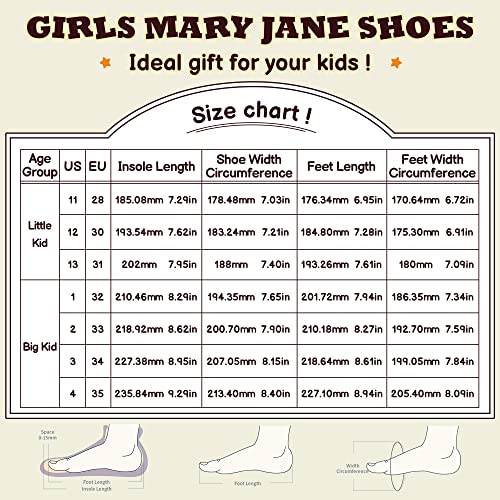 Girls Dress Shoes Mary Jane Shoes for Girls,Princess Ballet Flats Flower Girl Wedding Party School Shoes 7