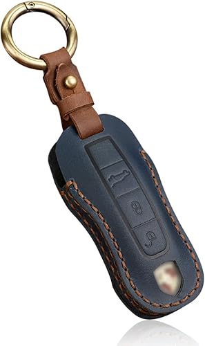 HIBEYO Funda inteligente de cuero para llavero compatible con Porsche 911, Cayenne Macan, Panamera Taycan, 3, 4 botones, sin llave, accesorios de