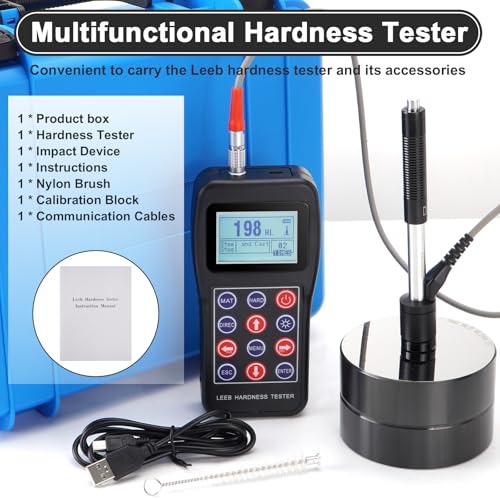 Image of Metal Hardness Tester Kit, Leeb Hardness Tester with Test Block, Digital Hardness Tester, Durometer Hardness Testing Equipment with 7 Types of Hardness Systems(HL、HB、HRB、HRC、HRA、HV、HS)