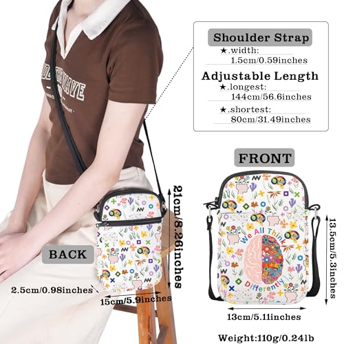 CMNIM Neurodiversity Brain Gifts We All Thinking Differently Crossbody Purse for Autism Therapists Counselor SLP CBT Merch4