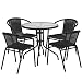 Flash Furniture 28'' Round Glass Metal Table with Black Rattan Edging and 4 Black Rattan Stack Chairs