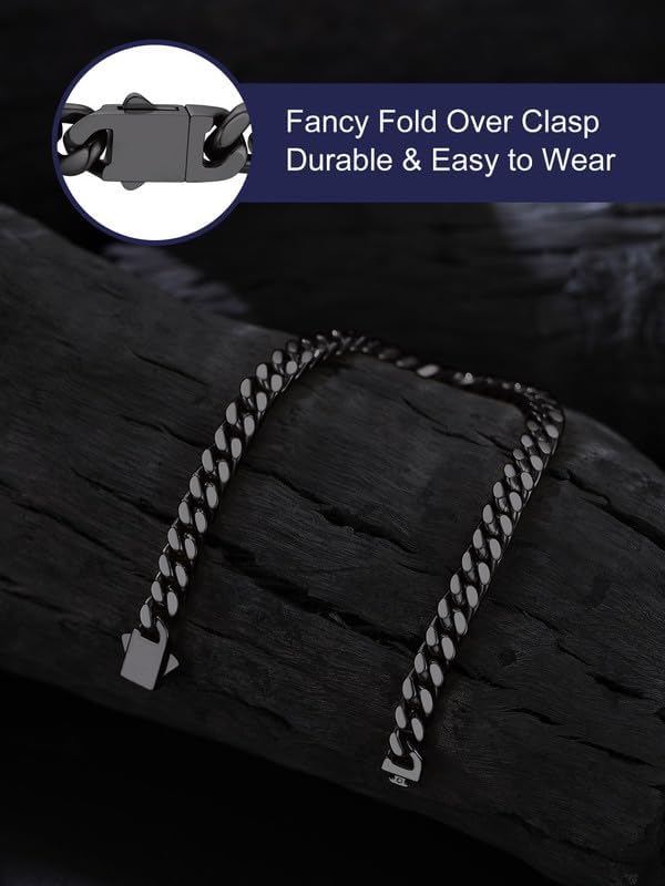 Bandmax Mens Hip Hop Cuban Link Bracelets 5/7/9/12MM Stainless Steel Miami Curb Chain Bracelet Silver/Gold Plated/Black Wristlet Chains for Men 7"-9" - Image 3