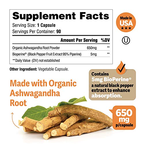 Integrals Ashwagandha Capsules 650Mg Per Capsule + Bioperine, 90 Vegan Capsules Made With Ashwagandha Root & Black Pepper Extract #TOP1