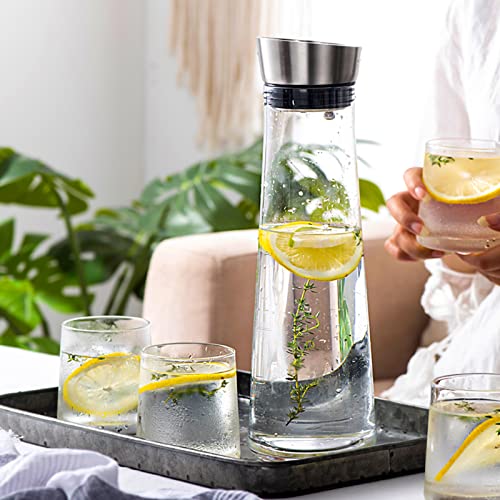 Foto von Wasserkaraffe mit Deckel,Glas-Karaffe, (1 Liter) Glaskaraffe mit Deckel und Ausgießer - Karaffe aus Glas für hausgemachte Getränke/Eistee/Milch/Kaffee/Wein