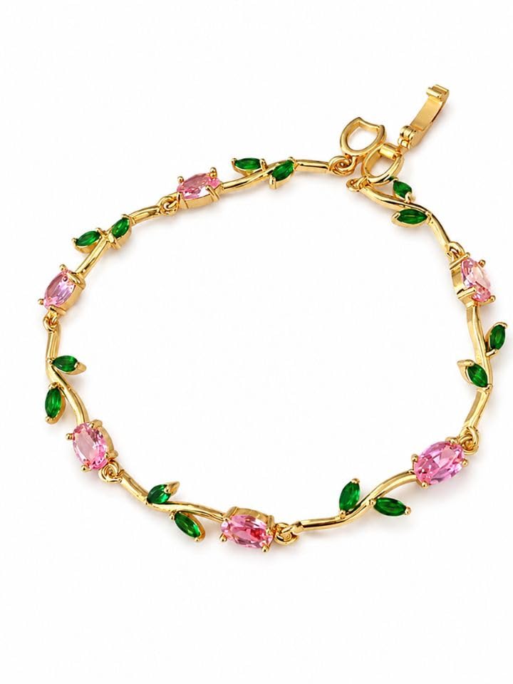Tulip Bracelet for Women | Gold Plated Crystal Floral Bracelet | Adjustable Leaf and Floral Stone for Girls & Women | Anti Tarnish Daily Wear Jewellery Gift-image-8