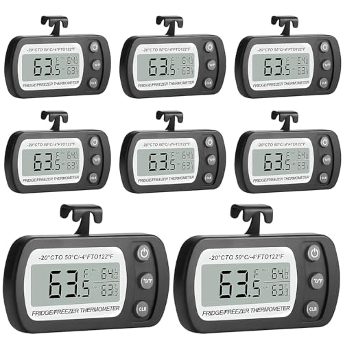 Lot de 8 thermomètres de réfrigérateur numériques, de congélateur, étanches, avec crochet, pour cuisine, maison, écran LCD, interrupteur ℃/℉, enregistrement max/min