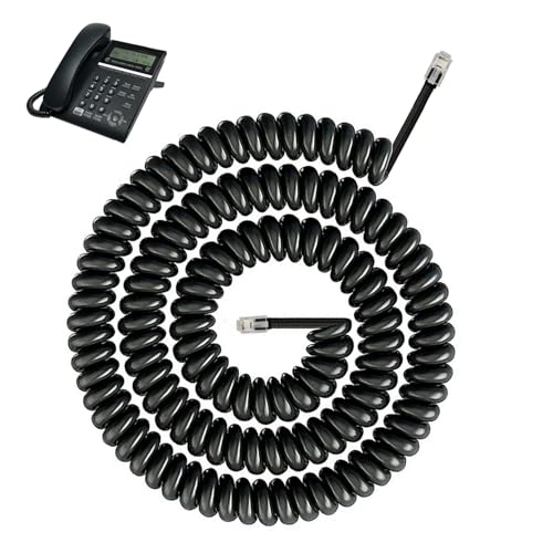 Riybyds 5M Spiralkabel f&uuml;r Telefone, Flexibler RJ9 zu RJ9 Anschluss, Telefonkabel f&uuml;r Festnetztelefone, Telefonh&ouml;rerkabel, Robust und Langlebig, Kabel, Dehnbar, Schwarz