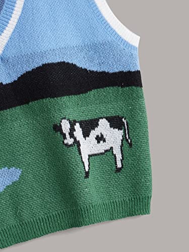 SHENHE Women's Plus Size V Neck Cute Cow Print Graphic Sweater Vest Preppy Knit Top Tank4