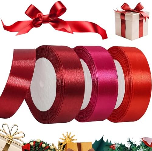Weihnachts Geschenkband Set - 2 Rollen Rot & Grün Mit Weihnachtsbaum-Muster