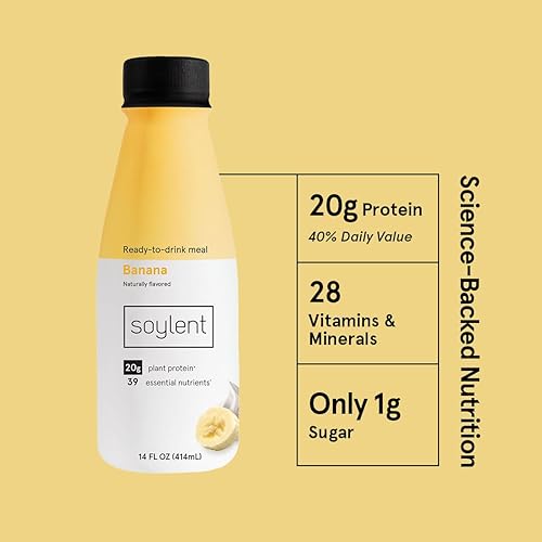 Miniatura 3 de Soylent Batido de reemplazo de comida de plátano a base de plantas contiene 071oz de proteína vegana completa listo para beber 14 onzas paquete de 12