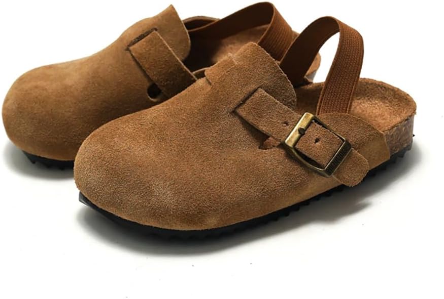 Suede Clogs for Girls Boys Unisex Toddler Slippers Slip-on Kids Shoes Indoor Outdoor Cute Sandals Classic Cork Adjustable Buckle