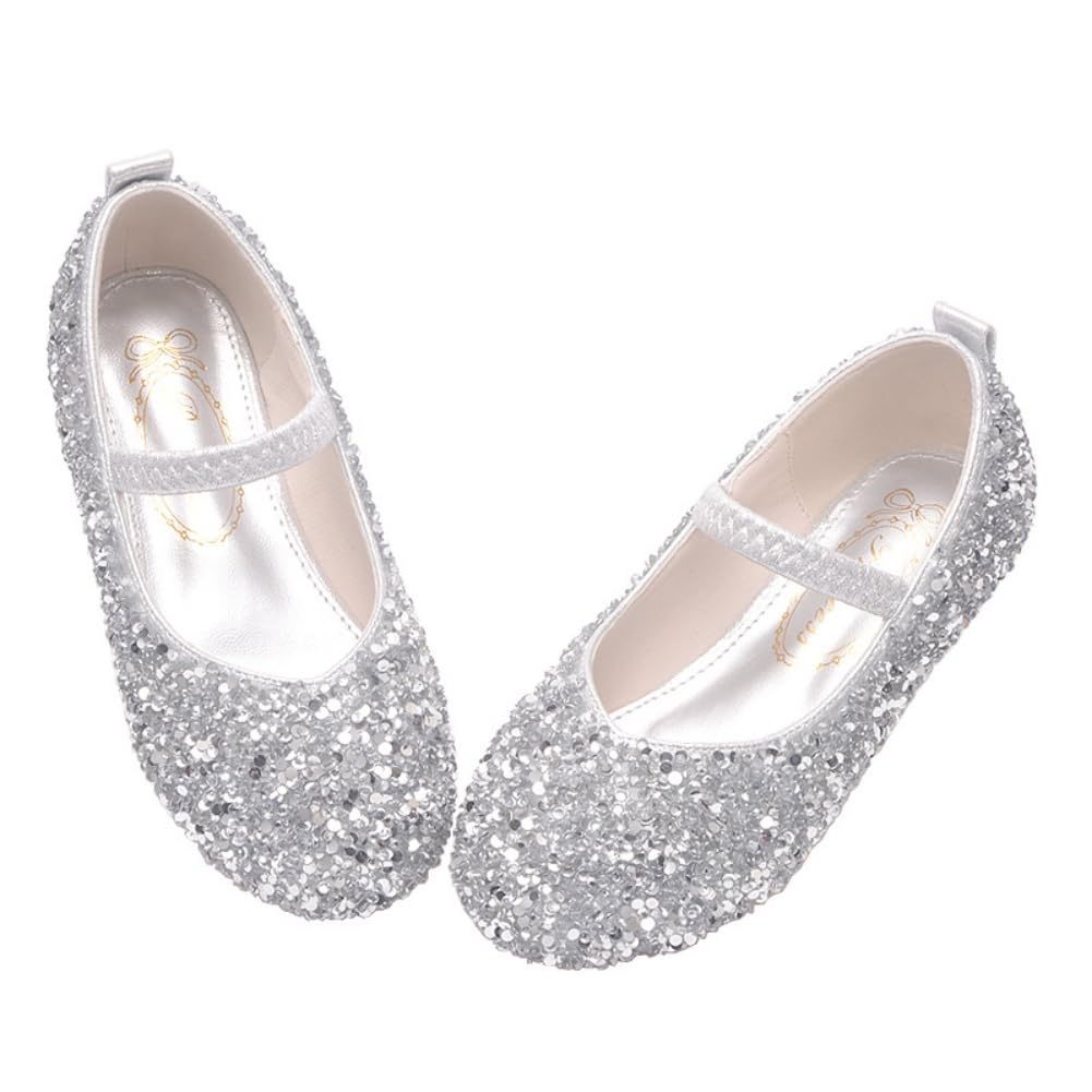 Girls Classic Slip on Mary Jane Ballet Flats Glitter Wedding Party Bridesmaids Flower Girl Princess Dress Shoes for Kid Toddler