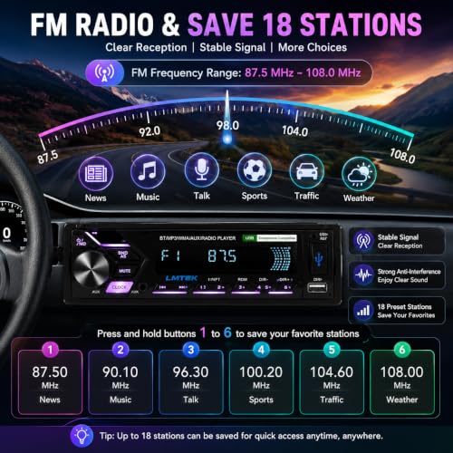 Image of MP3-920 Car Stereo MP3 Player with Bluetooth, FM Radio, USB, TF Card & AUX, 45W x 4 Output, 7-Color LED Backlight