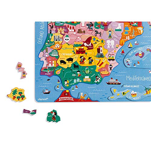Janod Spanienkarte, magnetisch, Puzzle für Kinder aus Holz, 60 magnetische Teile, Entdecken und Merken, Geographie-Lernspiel, ab 7 Jahren… – Ansicht 4