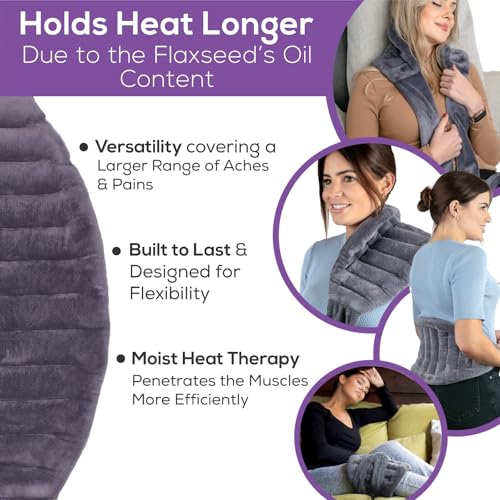 Image of Purple Moon Collection Xl Microwave Heating Pad For Back Pain Relief With 71 inch Ties /Straps To Secure - Moist Heating Pad Microwavable Heat Wrap For Neck & Shoulders,Cramps - Flaxseed Rice (Gray)