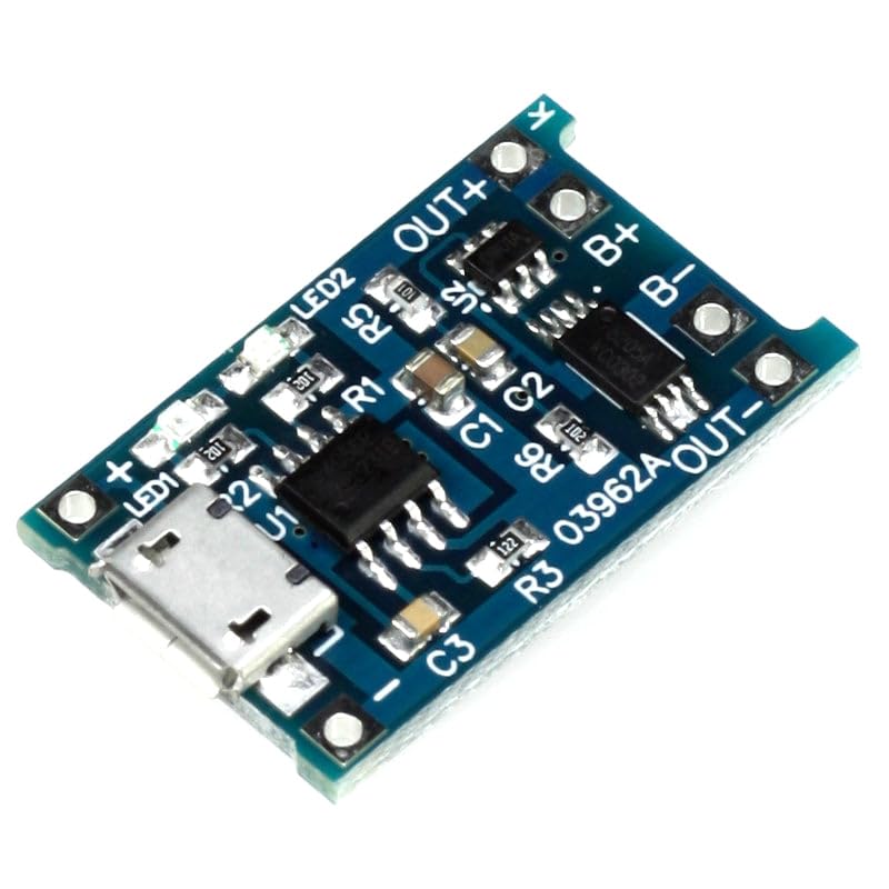 TP4056 + DW01 Modulo di ricarica Li-Ion 1A MicroUSB per batteria LiIon 3,7V LiPo cella singola 2 pezzi