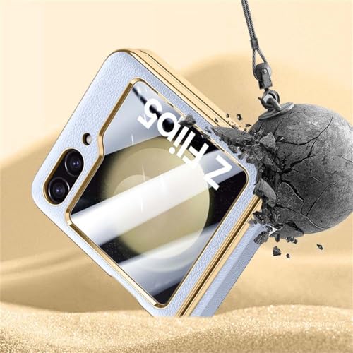 Para Samsung Galaxy Zflip 5 Revestimento de luxo com dobradiça de couro puro Capa de telefone para S