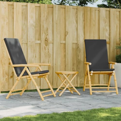 Cervaline Ensemble de Bistro Pliante 3 pcs et Coussins Gris foncé Bambou,Meubles,Mobilier de Jardin,Salons de Jardin,22.5 kg-3208938