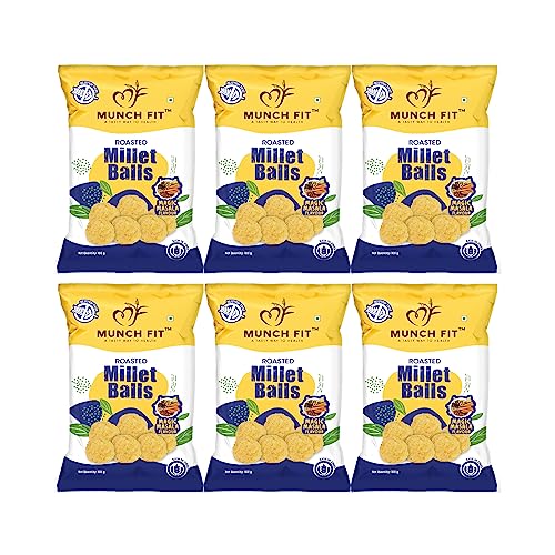 Image of Munch Fit Healthy & Roasted Millet Balls Snack - Magic Masala | 100% Veg | Gluten Free | No Added Sugar | Low Calorie | High Fibre, No Maida | Ready to Eat Roasted Snacks | Pack of 6x100g each