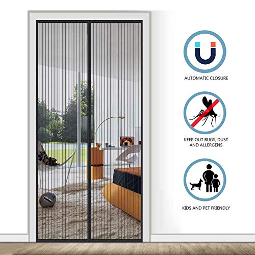 AMCER Mosquitera Puerta Magnetica 150x220cm, Mosquiteras para Puertas Cierre automático Totalmente Magnética, para Puerta de Balcón Sala de Estar Puerta - Negro