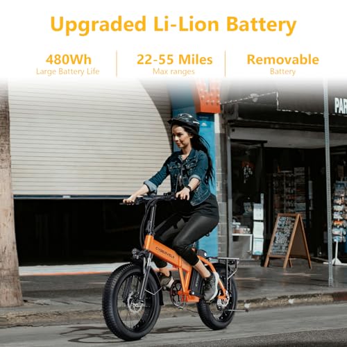 Image of Cybervelo 750W Folding Electric Bike, 48V 20.8AH /50AH Large Removable Battery E-Bike, 80 Miles Max Range, 20 inch Fat Tire Electric Bike for Adults, Adult Electric Bicycles for Commute