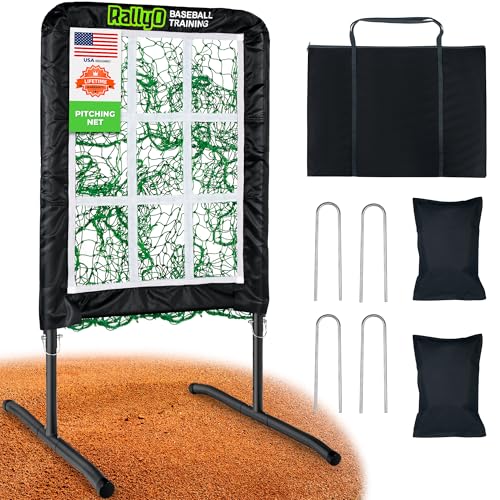 Image of Pitching Net, 9 Hole Baseball & Softball Pitching Net with Strike Zone, Adjustable Pitching Target with 9 Pocket Design, Portable Pitching Practice Equipment