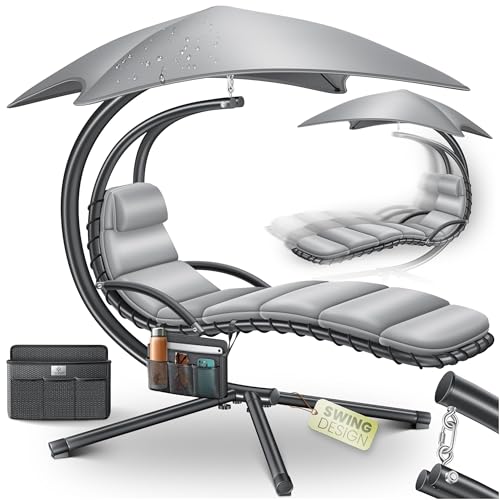 KESSER Schwebeliege mit Sonnenschirm Hängeliege Sonnenliege H200 L194 B100 cm Relaxliege Schaukelliege Hängematte bis 120 kg belastbar Auflagen - Nackenkissen Inkl. Tasche
