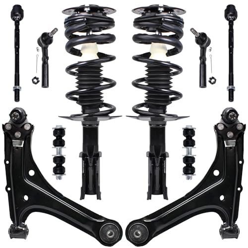 Image of Detroit Axle - 10pc Front Suspension Kit for 99-05 Chevy Cavalier Pontiac Sunfire, Sway Bars Tie Rods Lower Control Arms w /Ball Joint Struts 1999 2000 2001 2002 2003 2004 2005 Replacement Suspension