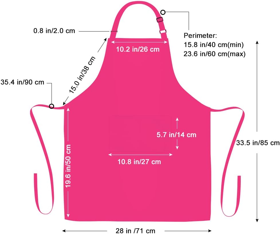 Jubatus 2 Pack 100% Cotton Aprons with 2 Pockets Cooking Chef Kitchen Adjustable Bib Apron for Women Men, Hot Pink - Image 7