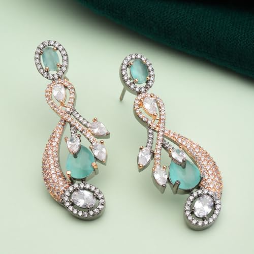 Rhodium-Plated Quirky Drop Earrings with American Diamond