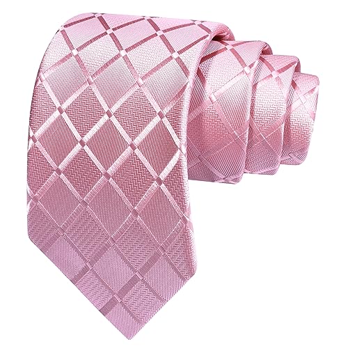 Image of GUSLESON 3.15 inch(8cm) Mens Tie and Lapel Pin Plaid Checkered Necktie Hankerchief Cufflinks Set for Men