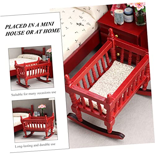 CORHAD Wooden Simulation Cradle Simulated Furnishings Style Doll Small Bassinet Accessory Adorable Cradle Model Decorative Cradle Model Supply Red - Thumbnail 7