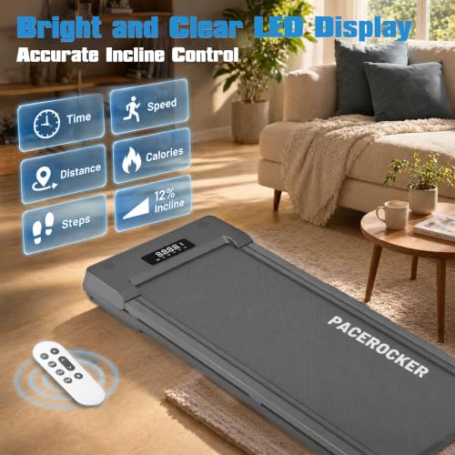 Image of PACEROCKER Walking Pad Treadmill for Home & Office, 9-Level 12% Auto Incline, 450 lbs Capacity, Built-in Bluetooth Speaker, Compact Under Desk Treadmill for Walking & Hiking