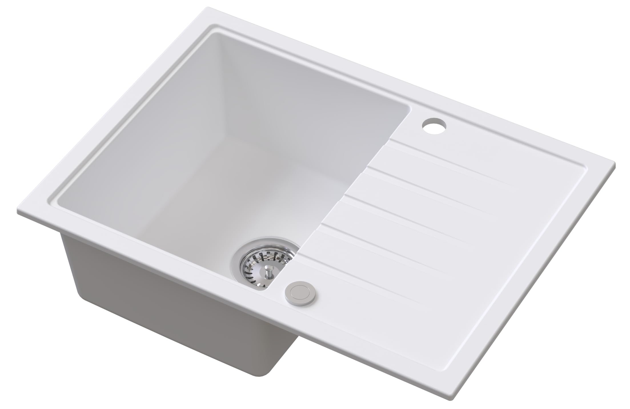 Fregadero AXION Una Cubeta Fregadero De Granito 68x49x19,5cm Blanco, Fregadero De Cocina De Diseño Elegante Con Sifón, Escurridor, Fácil De Limpiar, Resistente A Los Arañazos