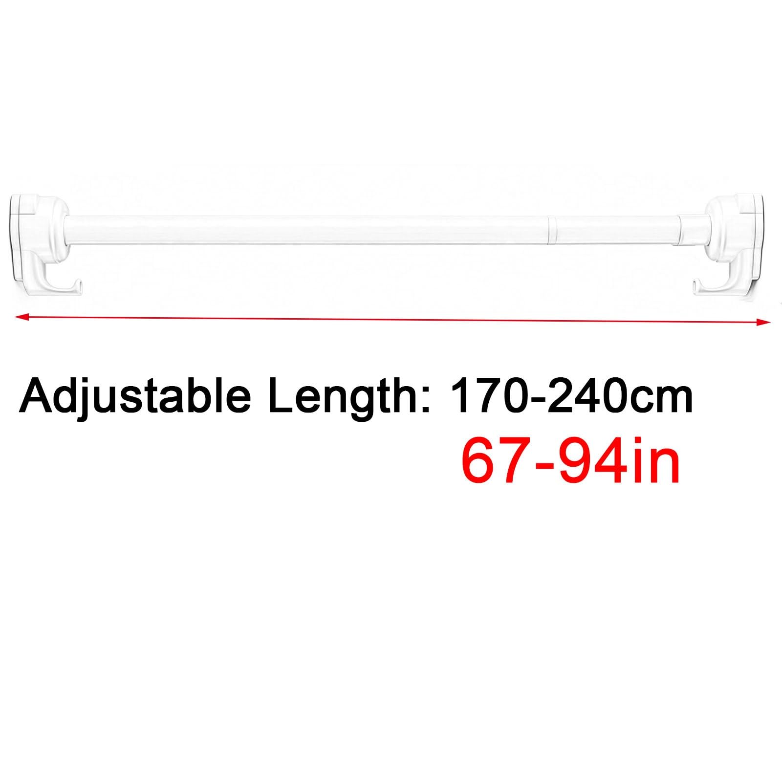 Duschvorhangstange ohne bohren, stange zum klemmen mit integrierten Haken und rutschfesten Endkappen, für Bad, Fenster, Schrank(Gray,170-240cm/67-94in)