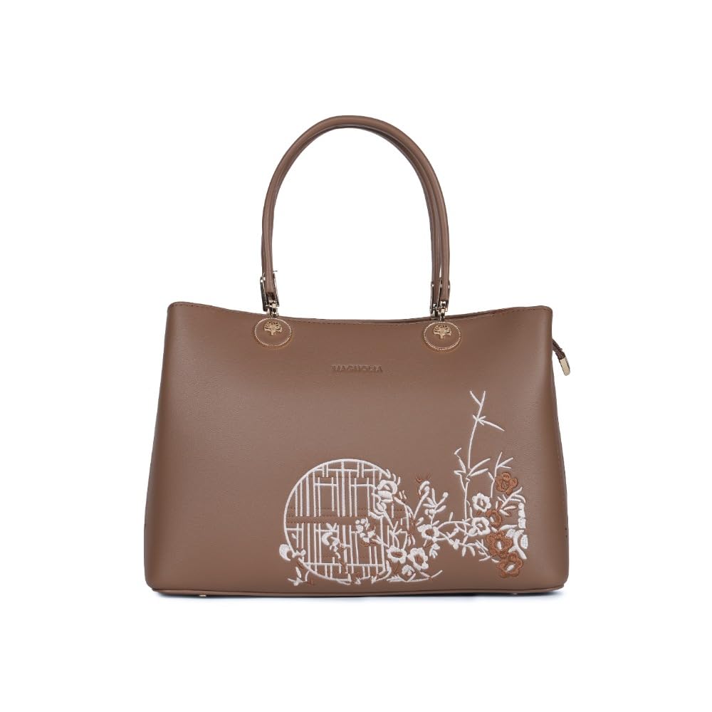 Taupe PU Leather Embroidered Women Handbag-image-15