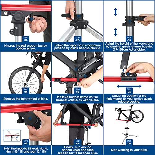 Chimona Bike Repair Stand For Maintenance, Adjustable Heavy Duty Bike Work Stand With Quick Release Buckle, Bicycle Mechanics Stand With Bike Clean Tools, Bike Workstands For E-Bike, Mtb, Road Bike #TOP6