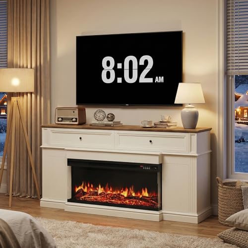 White 63-inch TV Stand with Electric Fireplace