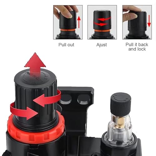 Pawleso Druckminderer Druckluft, 1/4 Luftfilter Druckregler mit Öl Wasserabscheider und PVC 2 Wege Ventil Luftverteiler Y Typ Luftverteiler Kupplungsstücke