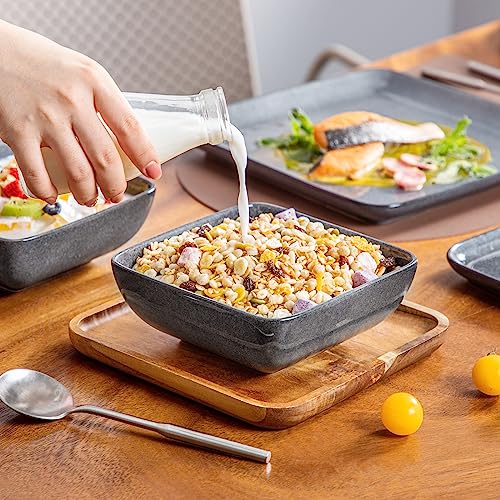 Image of vancasso Stern Gray Dinnerware Set Square Reactive Glaze Tableware 16 Pieces Kitchen Dinnerware Stoneware Crockery Set with Dinner Plate, Dessert Plate, Bowl and Soup Plate Service for 4