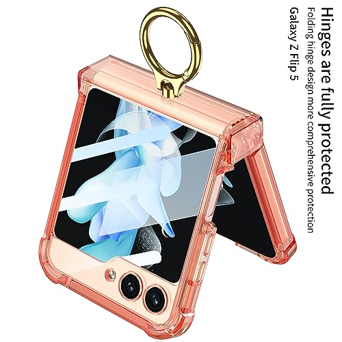 Image of BOUNCEBACK Transparent Shockproof Hinge Cover Ring Case for Samsung Galaxy Z Flip5 / Galaxy Flip 5 Case Cover - (Clear Green | Rubber)