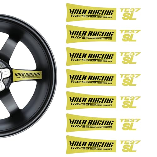 TOCCOOL 8枚入り ホイールステッカー - ビニール製 レーシングデカールキット JDM ホイールレタリング 取り外し不可 防水 カーロゴ TE37用 (イエロー)