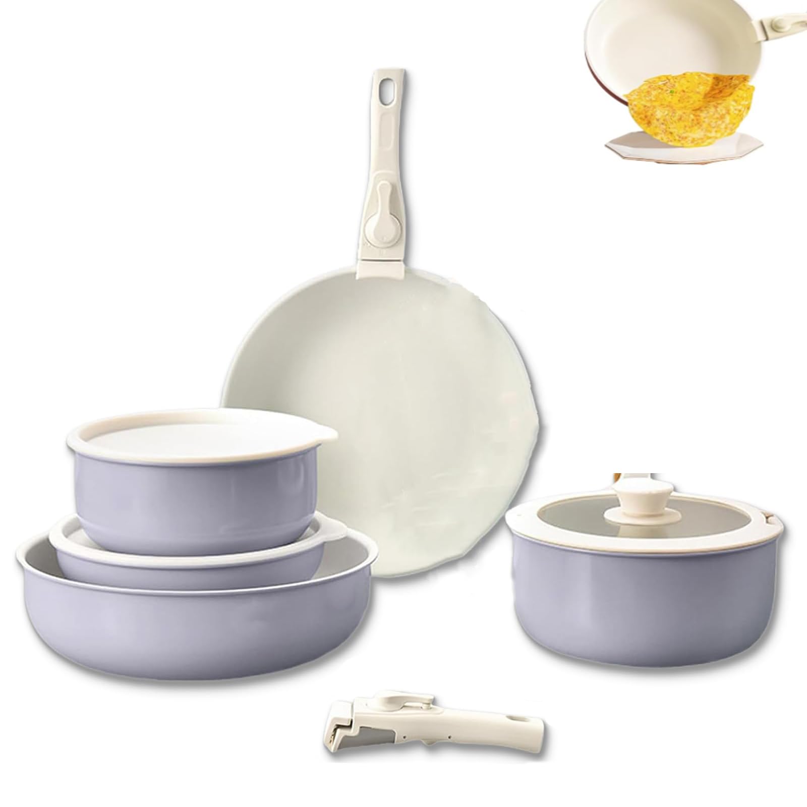 Uck-Kit Purple Gourmetific Cookware Set, Pots And Pan Set Non Stick, Ceramic Cookware Set With Removable Handle, Stackable Cooking Pot Set, Dishwasher Oven Safe, Easy To Clean,