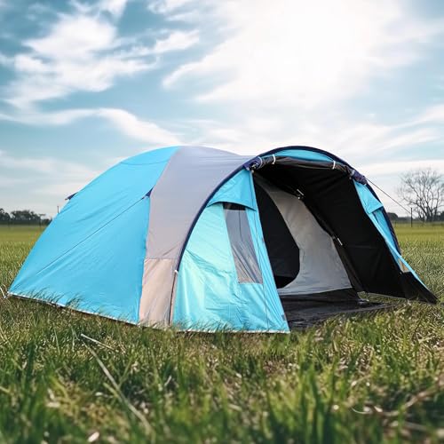 Tienda de campaña para 3-4 personas, impermeable, a prueba de viento, ligera y estable, ultraligera, azul clásico