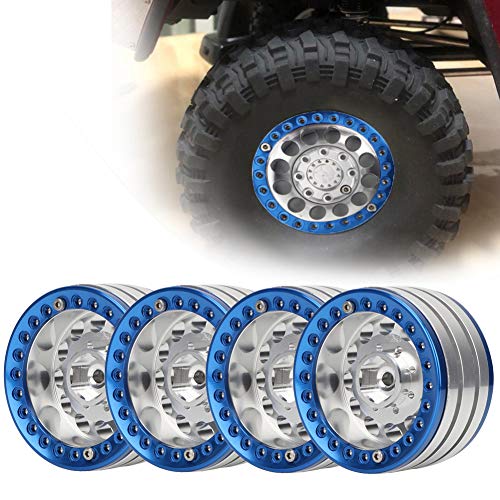 Dilwe 4 Stücke 1,9 Zoll Beadlock Felge Radnabe, Zubehörteil für SCX10 1/10 RC Crawler Car(Silver blau)