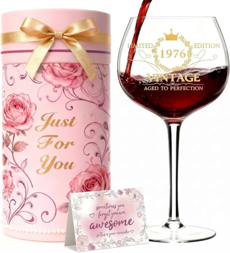 DeeCoo 50TH Birthday Gifts for Women, Vintage 1976 Engraved 16 oz Wine Glass, 50 Year Old Birthday Decorations, Funny Birthday Gift Idea for Her, Friends, Daughter, Sister, Mom - Turning 50 Present