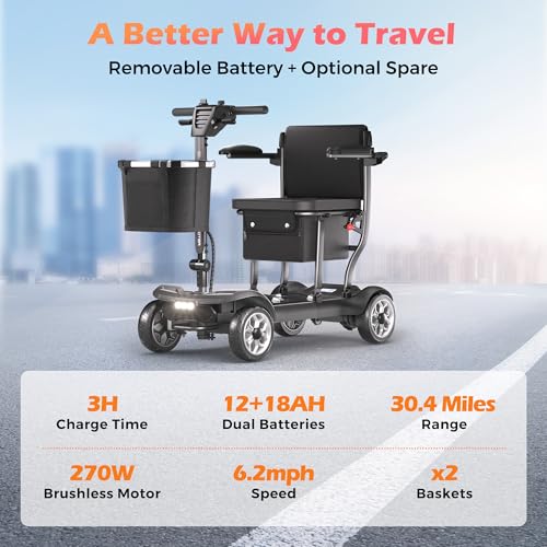 Image of Lightweight Mobility Scooter for Adult & Seniors Cruise & Airline Approved | 43lb Foldable Portable Motorized Scooters with Dual Lithium Batteries for 30.4 Miles Travel, 4 Wheel, 300lb Capacity, Black