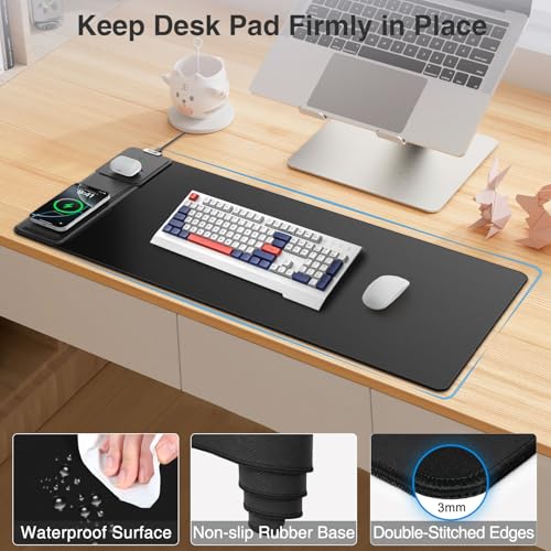 Image of Wireless Charging Mouse Pad with Foldable Phone Holder, 31.5 inchx15.8 inch, Black